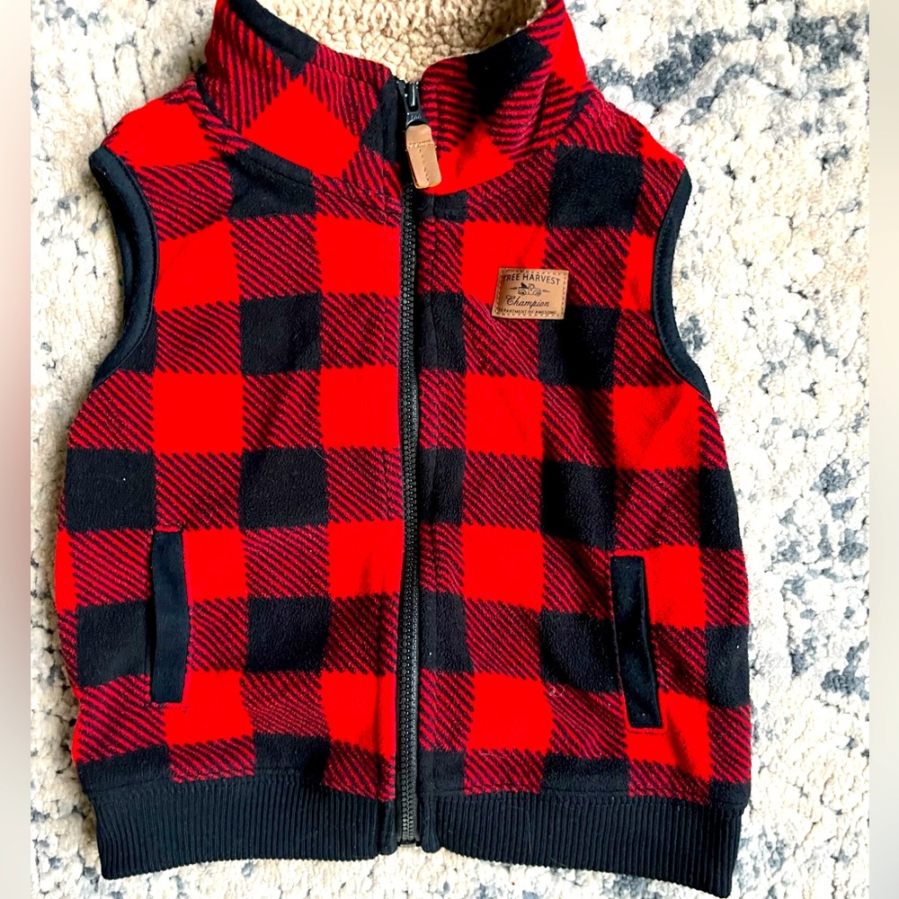 Baby Boys 18MO Carter’s Red & Black Buffalo Print Fleece Full Zipper Vest